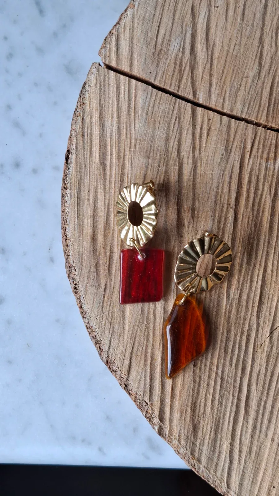 Boucles d’oreilles en verre recyclé - orange et rose